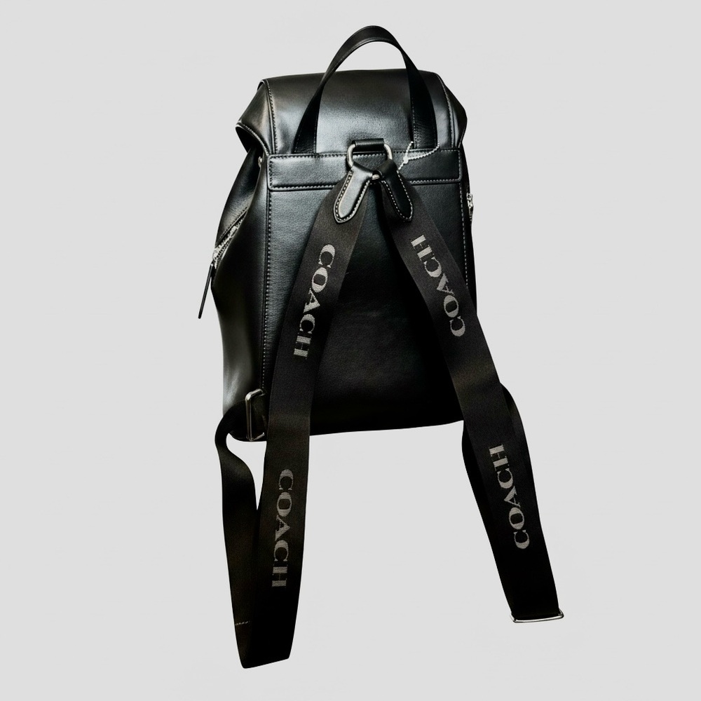 Coach Black Leather Drawstring Backpack with Gold Hardware - Picture 2 of 14